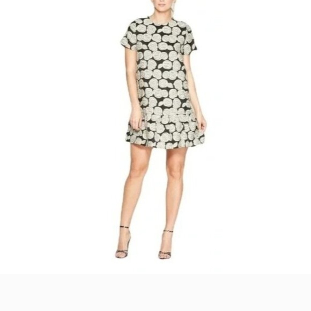 Who What Wear Floral Shift Dress Women M Black Lined Ruffle Flower Boho Hippie